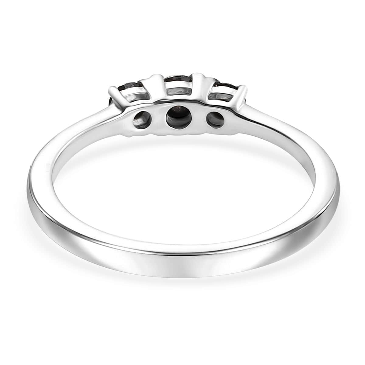 Black Diamond 0.35 ctw 3 Stone Ring in Rhodium Over Sterling Silver (Size 10.0) image number 4