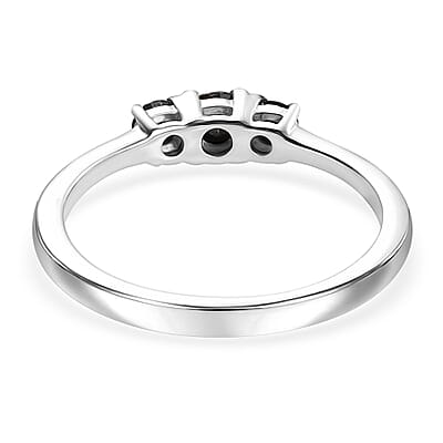 D'Joy Black Diamond 0.35 ctw 3 Stone Ring in Rhodium Over Sterling Silver (Size 10.0)