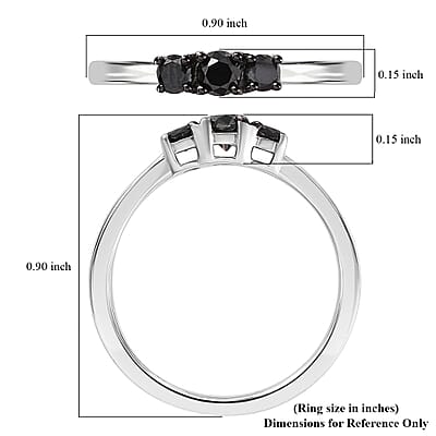 D'Joy Black Diamond 0.35 ctw 3 Stone Ring in Rhodium Over Sterling Silver (Size 10.0)