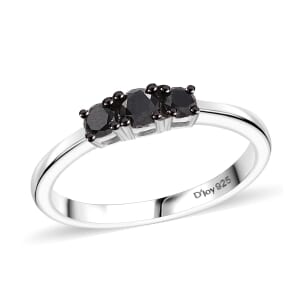 Black Diamond 0.35 ctw 3 Stone Ring in Rhodium Over Sterling Silver (Size 6.0)
