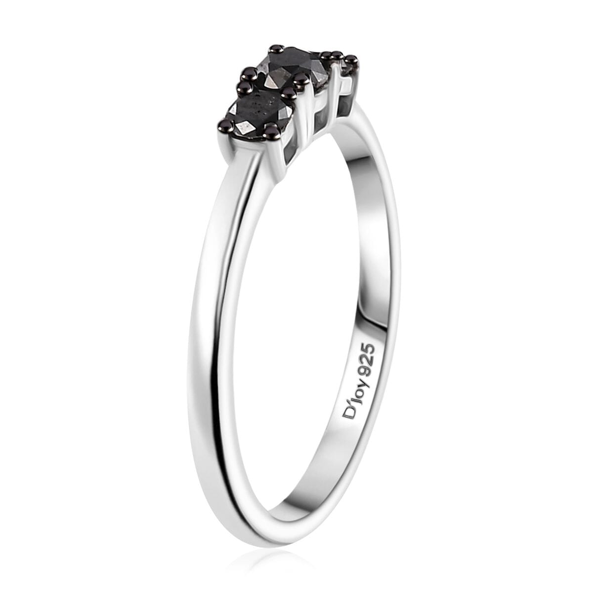 Black Diamond 0.35 ctw 3 Stone Ring in Rhodium Over Sterling Silver (Size 7.0) image number 3