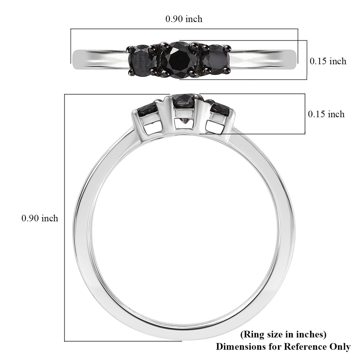 Black Diamond 0.35 ctw 3 Stone Ring in Rhodium Over Sterling Silver (Size 7.0) image number 5