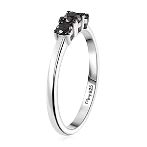 D'Joy Black Diamond 0.35 ctw 3 Stone Ring in Rhodium Over Sterling Silver (Size 8.0)
