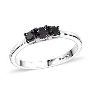 Black Diamond 0.35 ctw 3 Stone Ring in Rhodium Over Sterling Silver (Size 9.0)