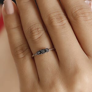 D'Joy Black Diamond 0.35 ctw 3 Stone Ring in Rhodium Over Sterling Silver (Size 9.0)