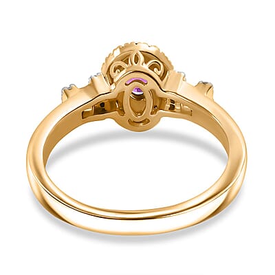 D'Joy AAA Radiant Ember Garnet, Yellow and White Diamond 0.75 ctw Victorian Halo Ring in 18K Vermeil Yellow Gold Over Sterling Silver (Size 10.0) (Del. In 10-12 Days)