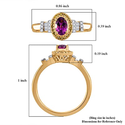 D'Joy AAA Radiant Ember Garnet, Yellow and White Diamond 0.75 ctw Victorian Halo Ring in 18K Vermeil Yellow Gold Over Sterling Silver (Size 10.0) (Del. In 10-12 Days)