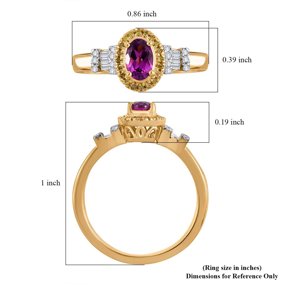 AAA Radiant Ember Garnet, Yellow and White Diamond 0.75 ctw Victorian Halo Ring in 18K Vermeil Yellow Gold Over Sterling Silver (Size 7.0) (Del. In 10-12 Days) image number 5