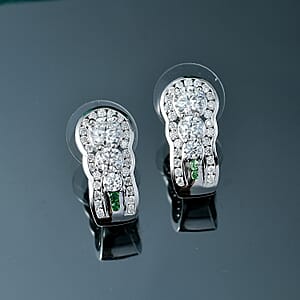 D'Joy Moissanite and Tsavorite Garnet 2.75 ctw J-Hoop Earrings in Rhodium Over Sterling Silver