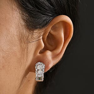 D'Joy Moissanite and Tsavorite Garnet 2.75 ctw J-Hoop Earrings in Rhodium Over Sterling Silver