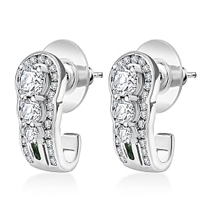 D'Joy Moissanite and Tsavorite Garnet 2.75 ctw J-Hoop Earrings in Rhodium Over Sterling Silver