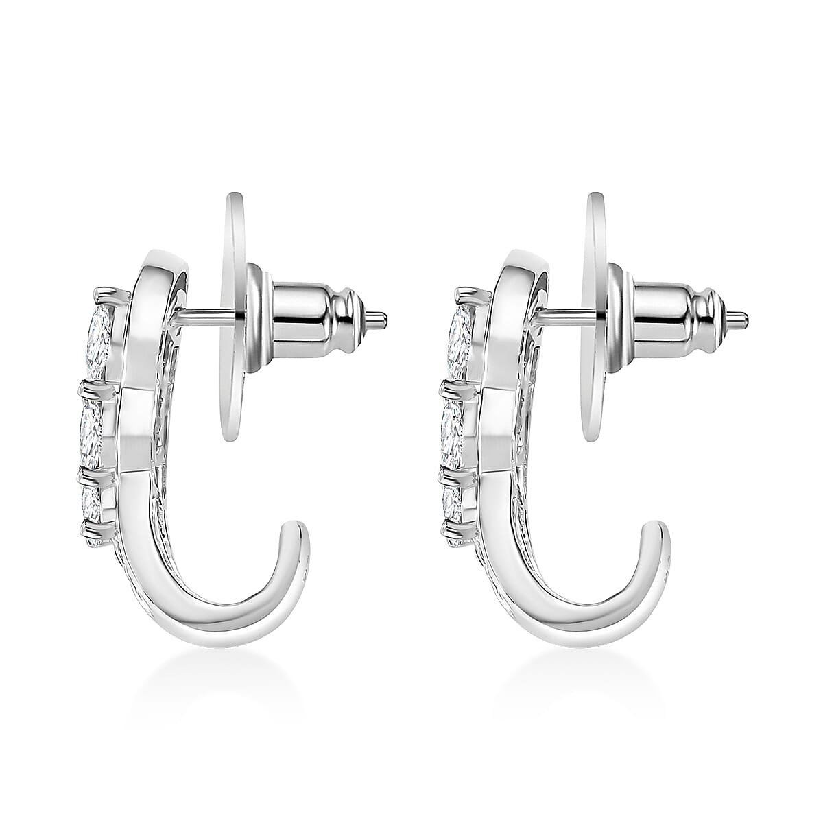 D'Joy Moissanite and Tsavorite Garnet 2.75 ctw J-Hoop Earrings in Rhodium Over Sterling Silver