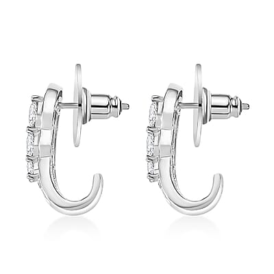 D'Joy Moissanite and Tsavorite Garnet 2.75 ctw J-Hoop Earrings in Rhodium Over Sterling Silver