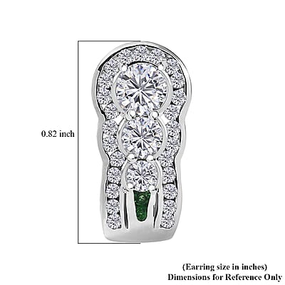 D'Joy Moissanite and Tsavorite Garnet 2.75 ctw J-Hoop Earrings in Rhodium Over Sterling Silver