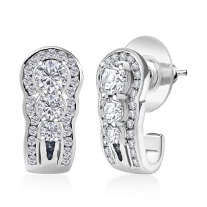 Moissanite 2.50 ctw and Kanchanaburi Blue Sapphire Earrings in Rhodium Over Sterling Silver
