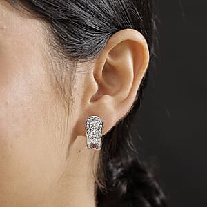 D'Joy Moissanite and Ouro Fino Rubellite 2.50 ctw J-Hoop Earrings in Rhodium Over Sterling Silver