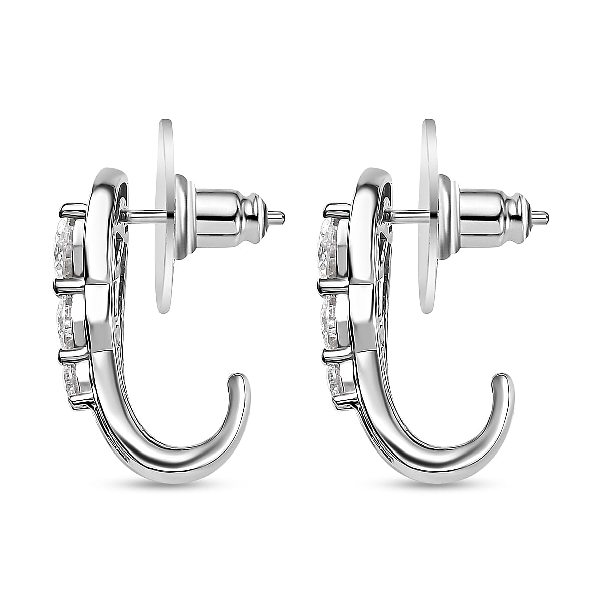 D'Joy Moissanite and Ouro Fino Rubellite 2.50 ctw J-Hoop Earrings in Rhodium Over Sterling Silver image number 4