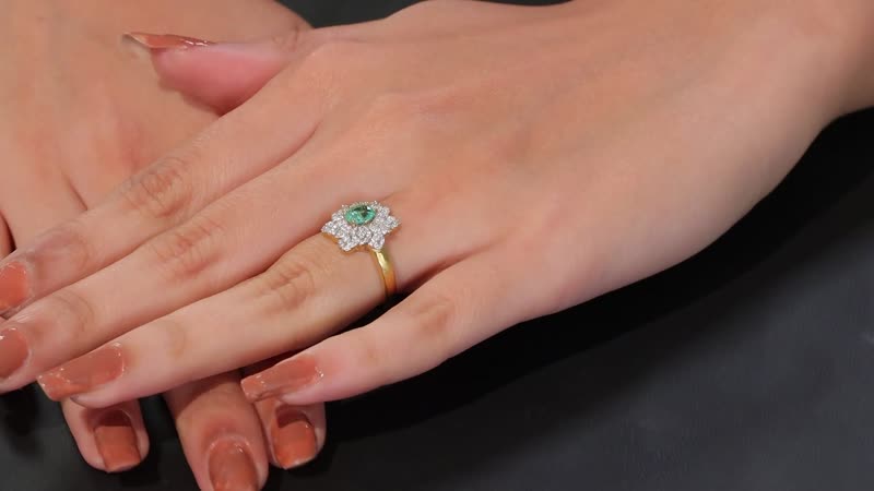 Boyaca Colombian Emerald, Moissanite Bloom Ring in 18K Vermeil YG Over Sterling Silver (Size 6.0) 1.10 ctw
