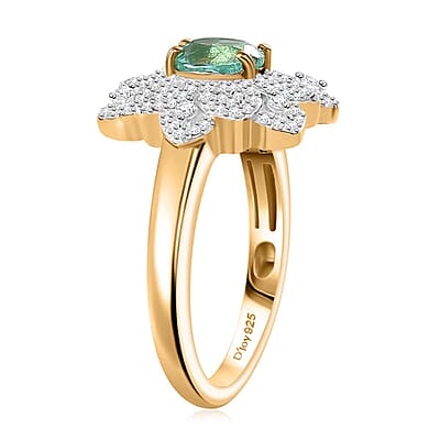 D'Joy Boyaca Colombian Emerald and Moissanite 1.10 ctw Bloom Ring in 18K Vermeil Yellow Gold Over Sterling Silver (Size 6.0)