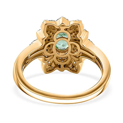 D'Joy Boyaca Colombian Emerald and Moissanite 1.10 ctw Bloom Ring in 18K Vermeil Yellow Gold Over Sterling Silver (Size 6.0)