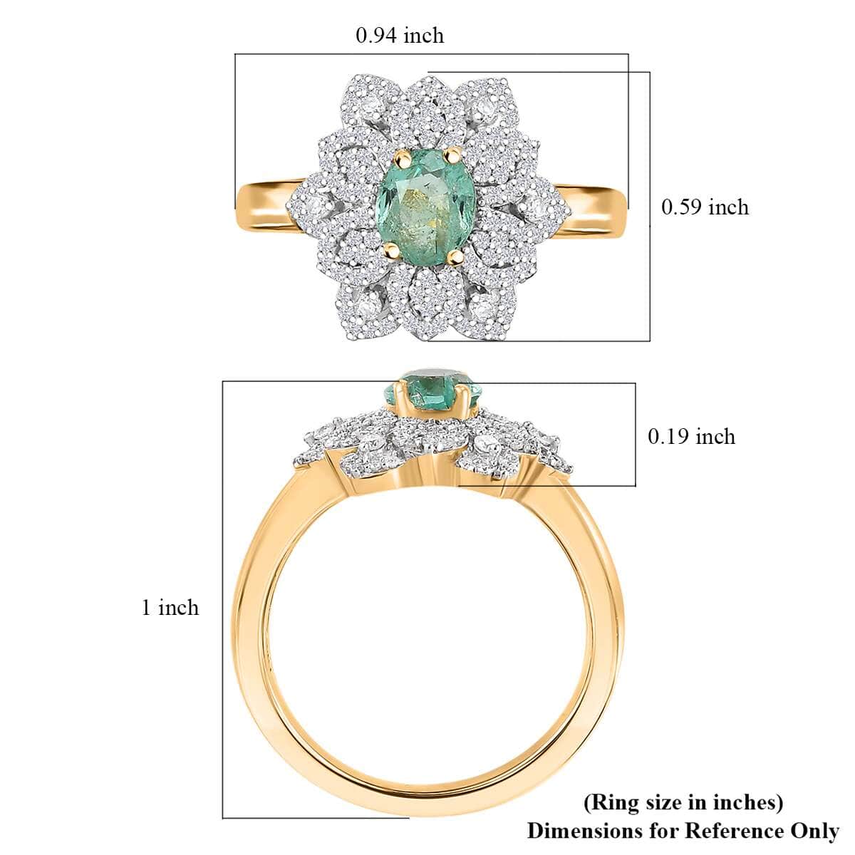 Boyaca Colombian Emerald and Moissanite 1.10 ctw Bloom Ring in 18K Vermeil Yellow Gold Over Sterling Silver (Size 6.0) image number 5