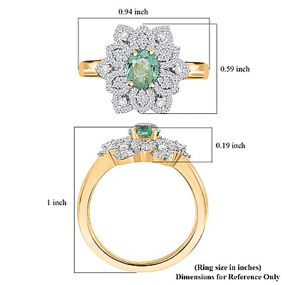D'Joy Boyaca Colombian Emerald and Moissanite 1.10 ctw Bloom Ring in 18K Vermeil Yellow Gold Over Sterling Silver (Size 6.0)