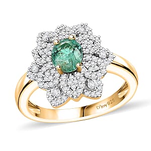 Boyaca Colombian Emerald and Moissanite 1.10 ctw Bloom Ring in 18K Vermeil Yellow Gold Over Sterling Silver (Size 7.0)