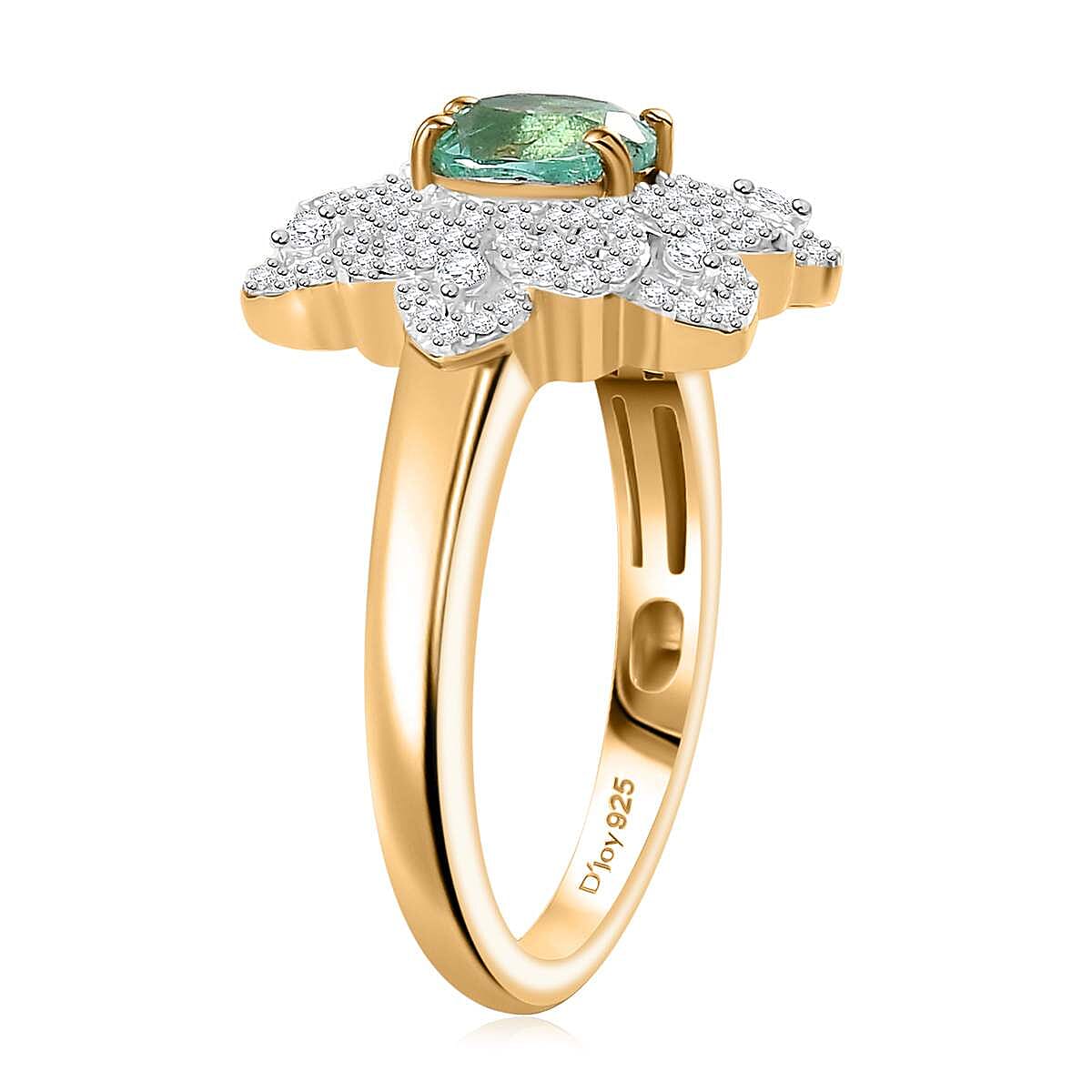Boyaca Colombian Emerald and Moissanite 1.10 ctw Bloom Ring in 18K Vermeil Yellow Gold Over Sterling Silver (Size 9.0) image number 3