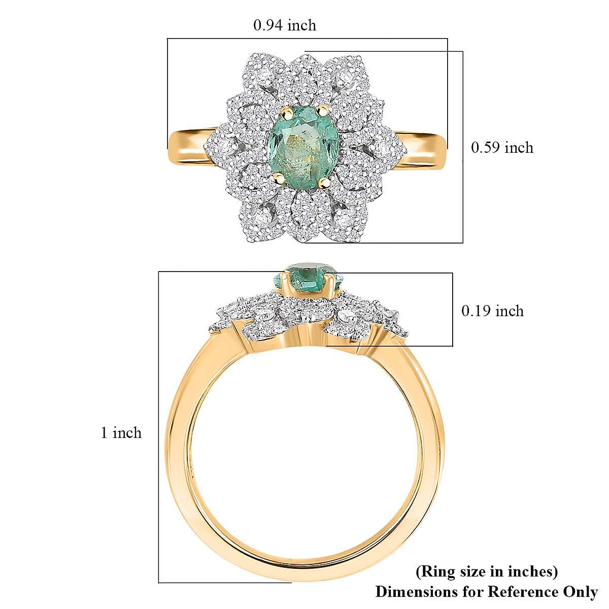 Boyaca Colombian Emerald and Moissanite 1.10 ctw Bloom Ring in 18K Vermeil Yellow Gold Over Sterling Silver (Size 9.0) image number 5