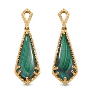 African Malachite 13.50 ctw Kite Shape Earrings in 18K Vermeil Yellow Gold Over Sterling Silver