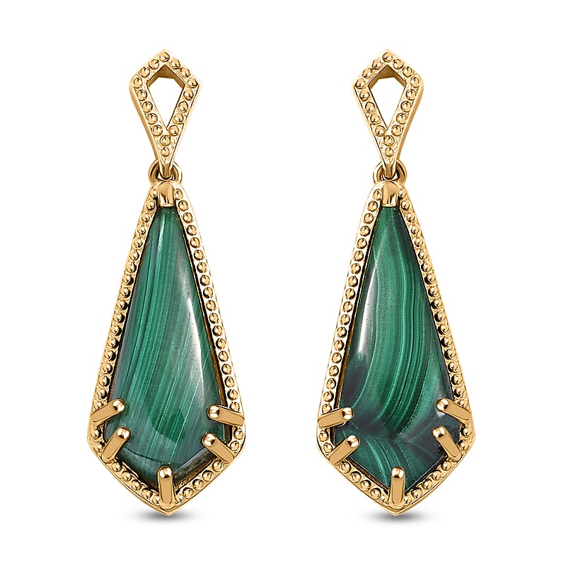 D'Joy African Malachite 13.50 ctw Kite Shape Earrings in 18K Vermeil Yellow Gold Over Sterling Silver
