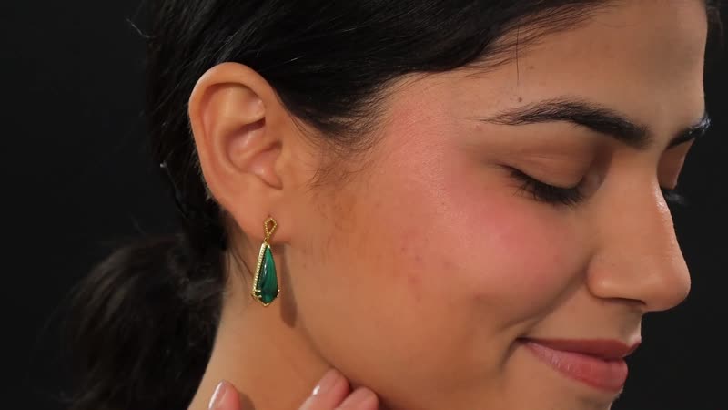 D'Joy African Malachite 13.50 ctw Kite Shape Earrings in 18K Vermeil Yellow Gold Over Sterling Silver