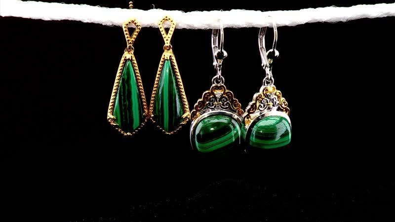 D'Joy African Malachite 13.50 ctw Kite Shape Earrings in 18K Vermeil Yellow Gold Over Sterling Silver