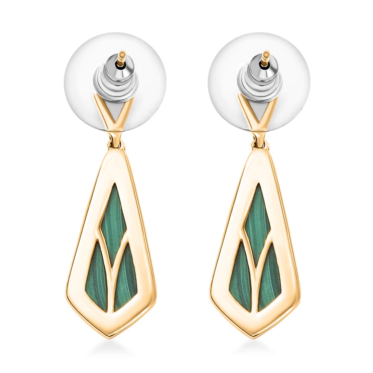 African Malachite 13.50 ctw Kite Shape Earrings in 18K Vermeil Yellow Gold Over Sterling Silver image number 3