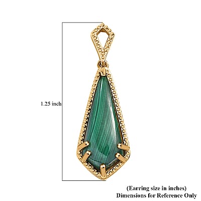 D'Joy African Malachite 13.50 ctw Kite Shape Earrings in 18K Vermeil Yellow Gold Over Sterling Silver
