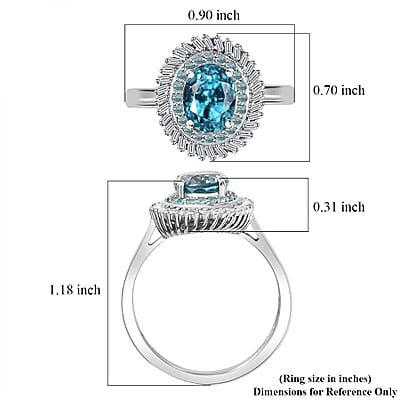 Rhapsody AAAA Cambodian Blue Zircon, Paraiba Tourmaline and E-F VS Diamond 4.36 ctw Double Halo Ring in 950 Platinum (Size 5.0)