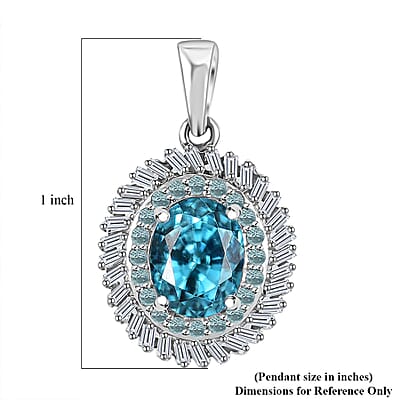 Rhapsody AAAA Cambodian Blue Zircon, Paraiba Tourmaline and E-F VS Diamond 4.36 ctw Double Halo Pendant without Chain in 950 Platinum