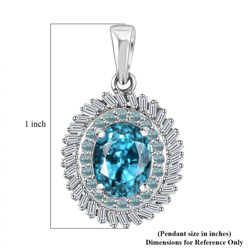 Rhapsody AAAA Cambodian Blue Zircon, Paraiba Tourmaline and E-F VS Diamond 4.36 ctw Double Halo Pendant without Chain in 950 Platinum