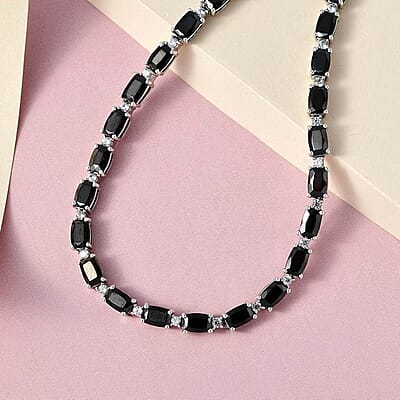 Elite Shungite and White Zircon 22.90 ctw Necklace 18 Inches in Platinum Over Sterling Silver