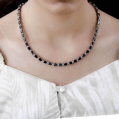 Elite Shungite and White Zircon 22.90 ctw Necklace 18 Inches in Platinum Over Sterling Silver