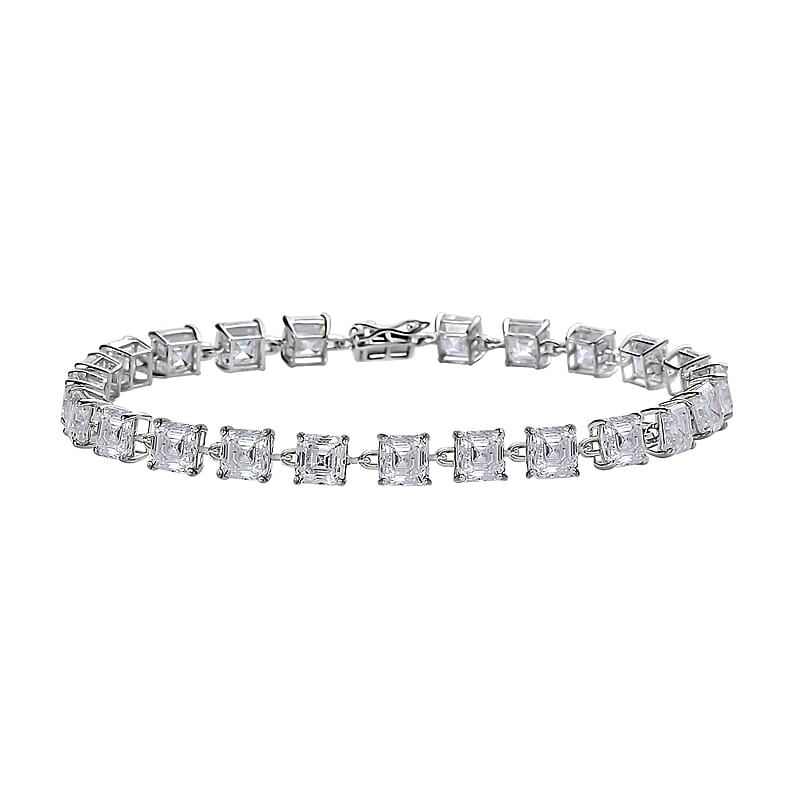 Asscher Cut Moissanite 13.85 ctw Link Bracelet in 10K White Gold (6.00 In) 4 Grams