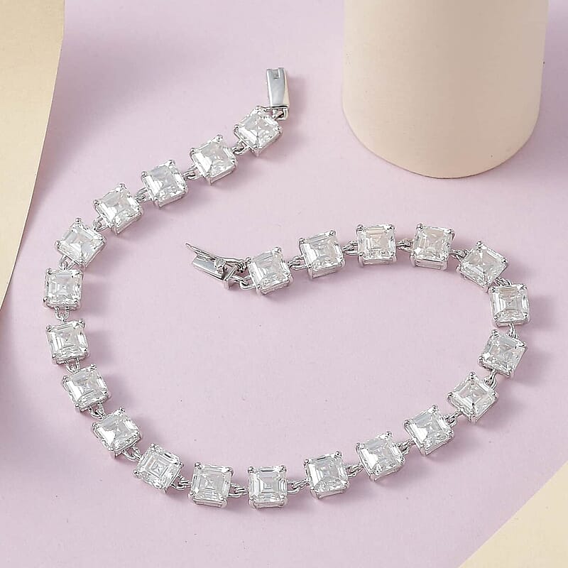 Asscher Cut Moissanite 13.85 ctw Link Bracelet in 10K White Gold (6.00 In) 4 Grams
