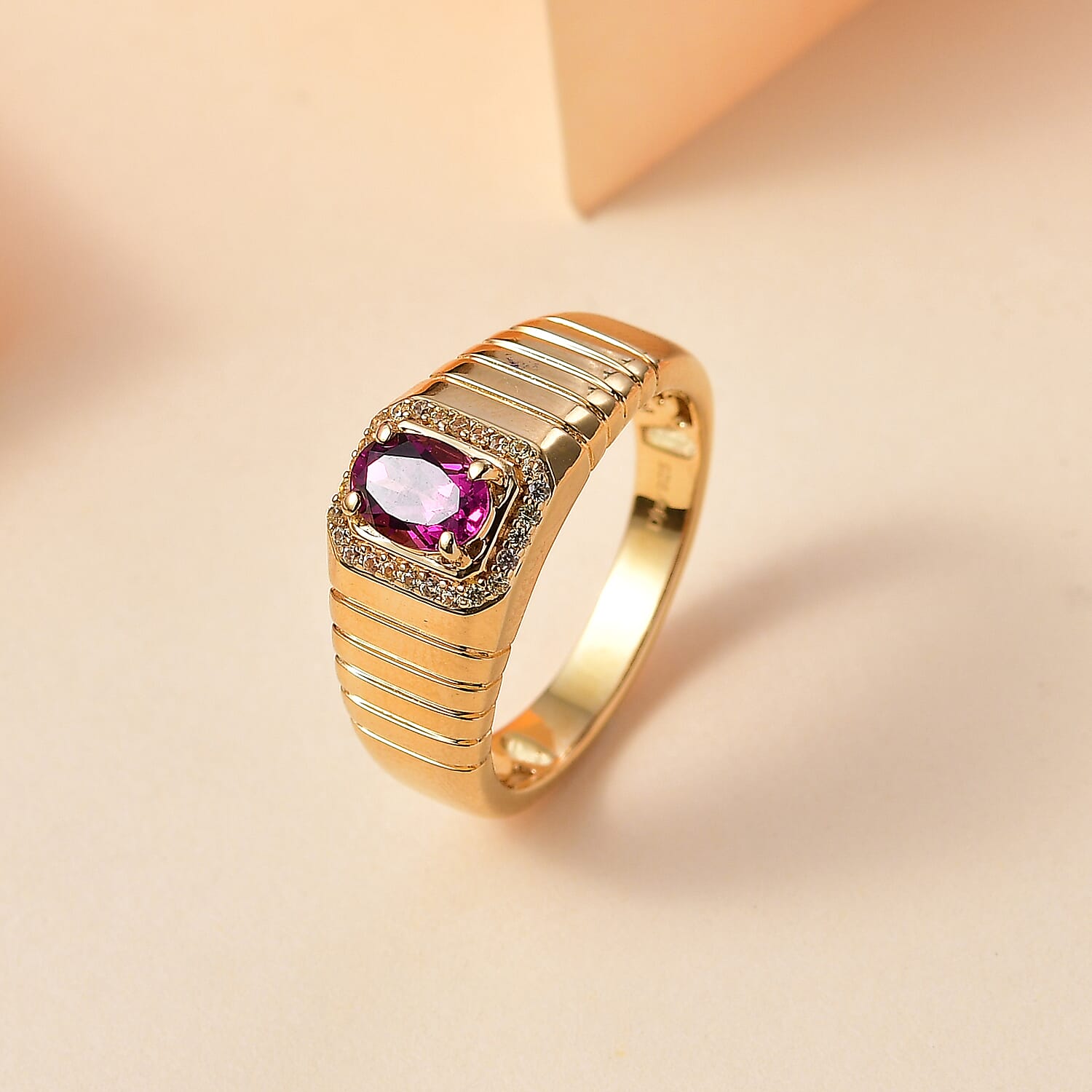 AAA Radiant Ember Garnet and Madagascar Yellow Sapphire 1.15 ctw Men's Ring in 18K Vermeil Yellow Gold Over Sterling Silver (Size 10.0)