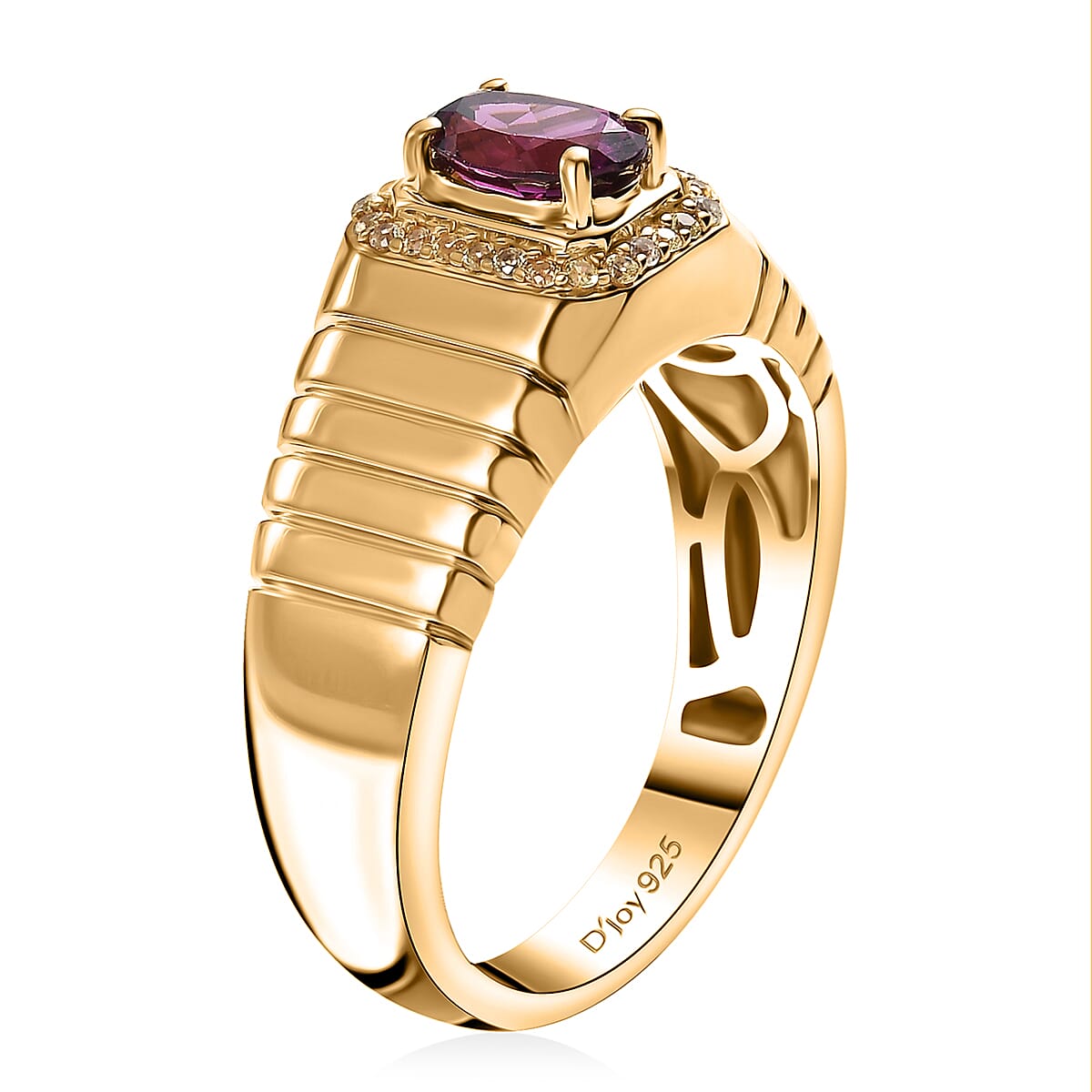 AAA Radiant Ember Garnet and Madagascar Yellow Sapphire 1.15 ctw Men's Ring in 18K Vermeil Yellow Gold Over Sterling Silver (Size 10.0)