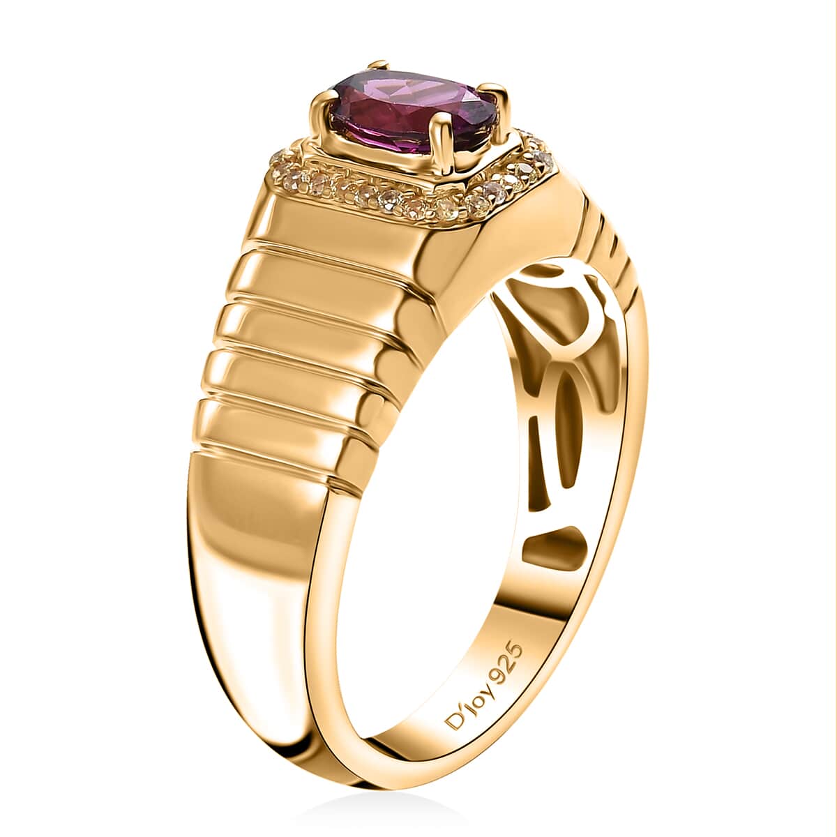 AAA Radiant Ember Garnet and Madagascar Yellow Sapphire 1.15 ctw Men's Ring in 18K Vermeil Yellow Gold Over Sterling Silver (Size 10.0) image number 2