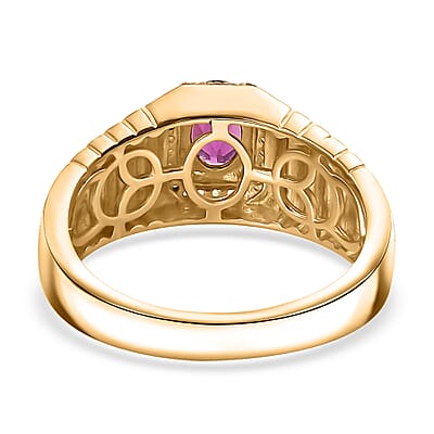 AAA Radiant Ember Garnet and Madagascar Yellow Sapphire 1.15 ctw Men's Ring in 18K Vermeil Yellow Gold Over Sterling Silver (Size 10.0)