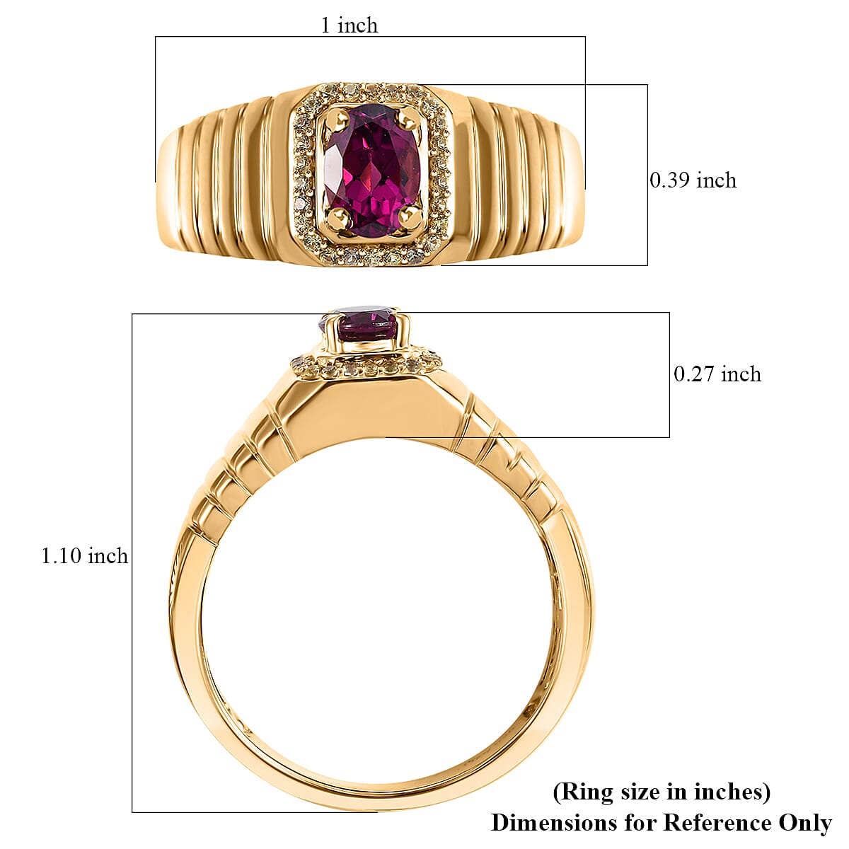 AAA Radiant Ember Garnet and Madagascar Yellow Sapphire 1.15 ctw Men's Ring in 18K Vermeil Yellow Gold Over Sterling Silver (Size 10.0)