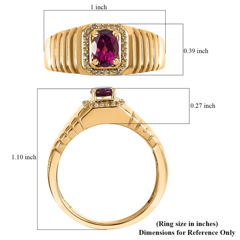 AAA Radiant Ember Garnet and Madagascar Yellow Sapphire 1.15 ctw Men's Ring in 18K Vermeil Yellow Gold Over Sterling Silver (Size 10.0)