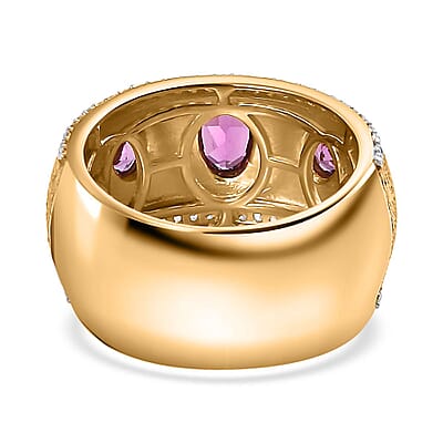 D'Joy AAA Radiant Ember Garnet and White Zircon 1.50 ctw Sandblast Texture Ring in 18K Vermeil Yellow Gold Over Sterling Silver (Size 10.0) (Del. In 8-10 Days)
