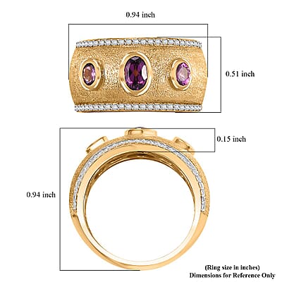 D'Joy AAA Radiant Ember Garnet and White Zircon 1.50 ctw Sandblast Texture Ring in 18K Vermeil Yellow Gold Over Sterling Silver (Size 10.0) (Del. In 8-10 Days)